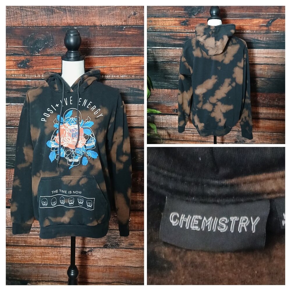 Chemistry Hoodie M Brown Tie Dye Skull Positive Energy Hooded Sweatshirt